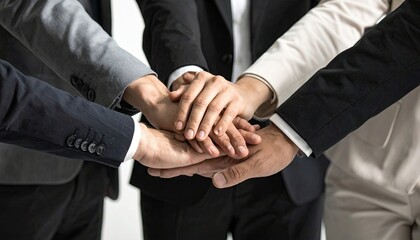 Pile of Diverse Hands United in a Gesture of Teamwork and Collaboration in Studio with Professional...