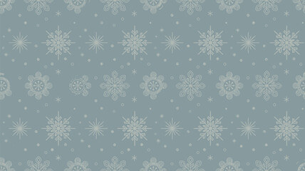 A repeating pattern of white snowflakes and small dots on a light blue background for winter themes