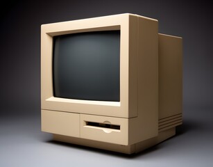 Beige Vintage CRT Computer Monitor (No Branding). The classic old-style screen and neutral color.