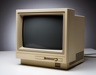 Beige Vintage CRT Computer Monitor (No Branding). The classic old-style screen and neutral color.