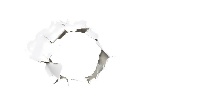 A paper with a hole in the middle ripped from bullet hole. The bullet hole through a piece of paper. , transparent background