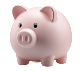 Classic pink piggy bank isolated on transparent background