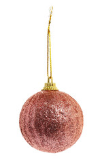 Christmas pink and golden ball, tree decorations isolated on white background, clipping path