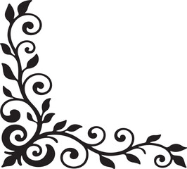 Black Floral Vine Corner Decoration vine, scrollwork, decoration, border,