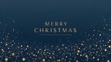 Elegant Merry Christmas greeting with gold text and sparkling bokeh on navy blue background