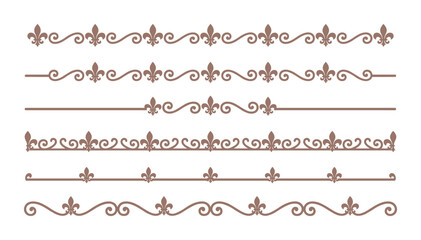 Set of decorative brown dividers with fleur de lis design elements
