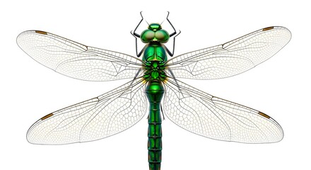Emerald dragonfly illustration detailed insect with transparent wings isolated on white