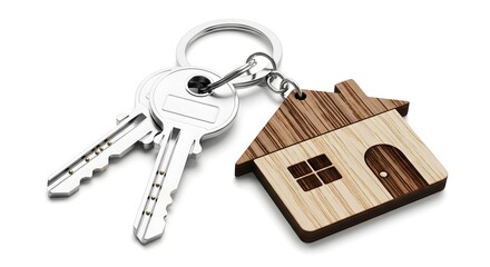 House key chain with keys on white background real estate concept home ownership