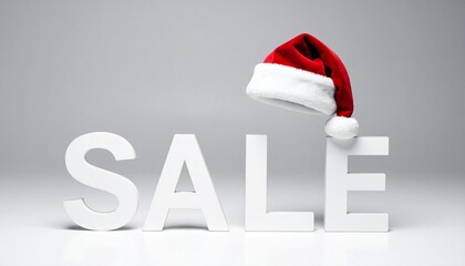 SALE Text  with Santa Hat on White Background