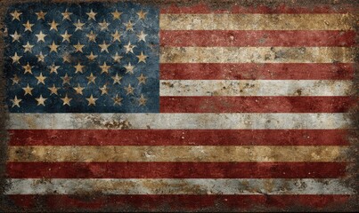 Weathered and distressed depiction of the USA flag, showing stars and stripes