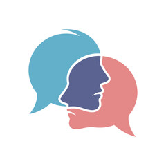 Abstract Human Face Communication Vector Icon with Speech Bubble Silhouette for Conversation Psychology Concept