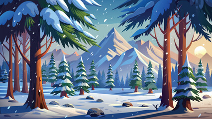 Christmas snowy winter landscape background