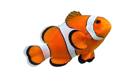 Clownfish swimming vibrant orange and white striped tropical fish isolated on white background