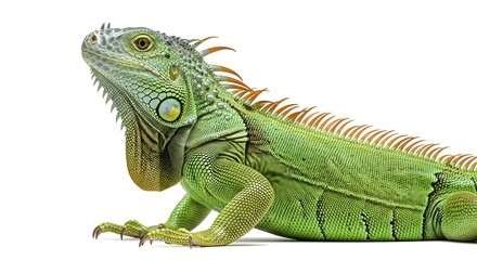 Green iguana profile isolated on white a close-up studio shot of the reptile