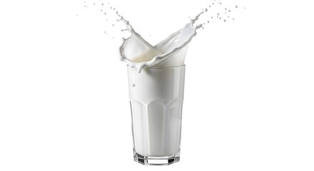 Milk splashing out of a glass fresh dairy product isolated on white background
