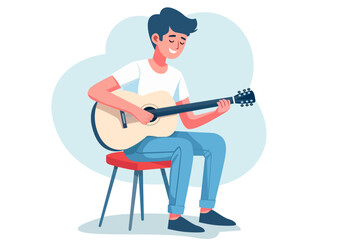 Illustration Young Man Playing Acoustic Guitar