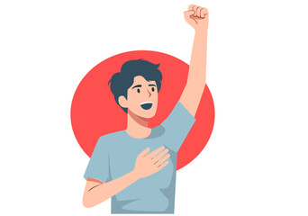 Illustration Young Man Making Oath or Vow with Confidence