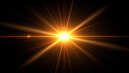 Radiant Golden Light Burst with Starburst Effect on Dark Background