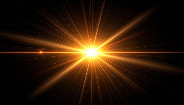 Radiant Golden Light Burst with Starburst Effect on Dark Background