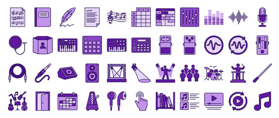 Fototapeta premium Music and recording solid icon set. containing microphone, headp