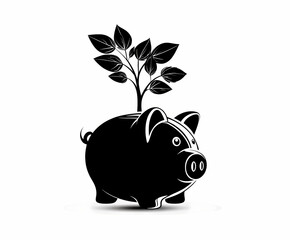 Obraz premium Sustainable Financial Growth: A Whimsical Piggy Bank Blossoms with the Prosperity of a Flourishing Plant