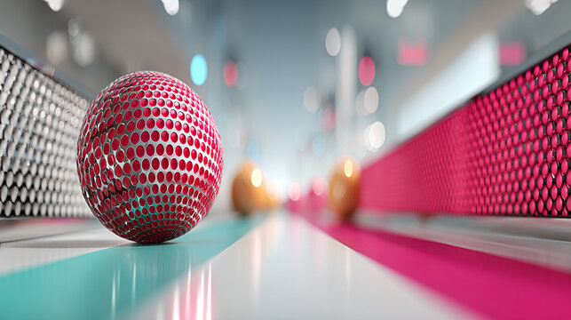 Abstract sports or gaming graphic with vibrant magenta, turquoise, and bokeh effects.