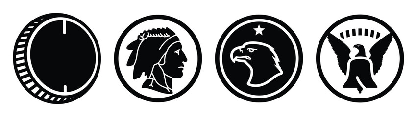 Set of vector dollar coin icon. Business silhouette icons