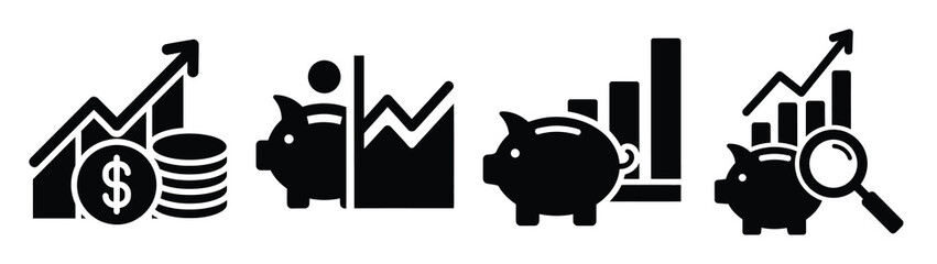 Set of vector financial planning icon. Business silhouette icons