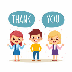 Vector illustration of a happy family and school kids with speech bubbles featuring a smiling boy, mother, and father in a fun cartoon art design