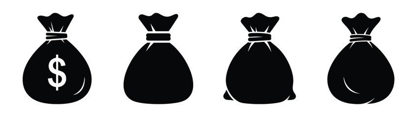 Set of vector money bag icon. Business silhouette icons
