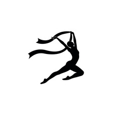Graceful Rhythmic Gymnast Silhouette with Flowing Ribbon.