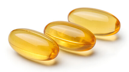 Omega-3 capsules isolated on transparent or white background. Omega 3 Fish oil in yellow capsules