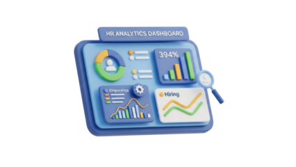3D icon HR analytics dashboard, isolated on white background