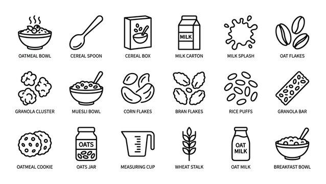 Oatmeal icon set outline style for web design user interface and print