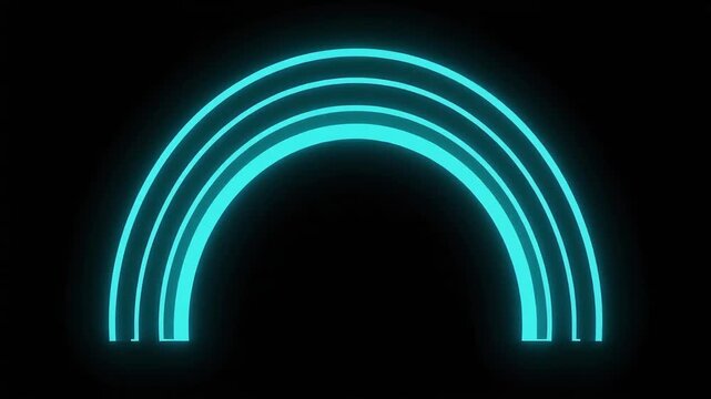 Neon blue rainbow arch on black background.
