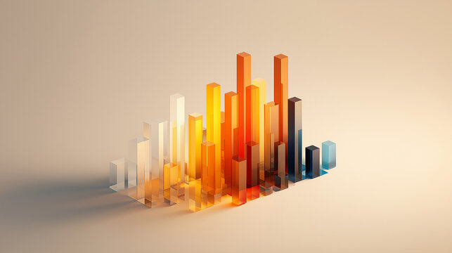 abstract glass data bars, colorful transparent bar chart
