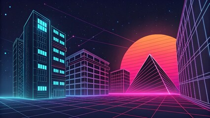 Brutalism. Abstract wireframe shapes and 3D geometry. Futuristic neon gradients for digital art, posters, UI elements, sci-fi graphics, tech branding, ... 