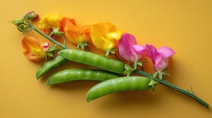 Colorful sweet pea flowers pods on vibrant background
