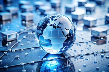 Abstract blue technology background with globe and digital connections