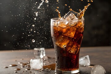 Glass of cola with ice cubes