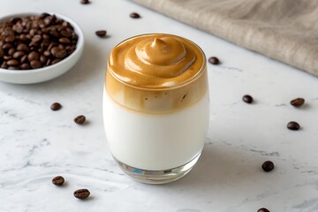 Coffee beans chocolate and cinnamon in a cup