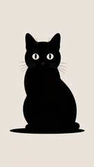 Obraz premium Minimalist black cat illustration with simple geometric shapes.
