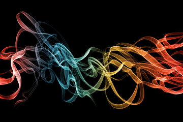 Colorful Abstract Smoke Wave Texture &ndash; Multicolor Ribbon Swirl Effect on Black Background for Digital Art, Overlays, Motion Graphics, Visual FX, Wallpaper, Branding Assets, and Creative Design Project