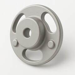 Precision machined aluminum flange or pulley, industrial mechanical part isolated on white background