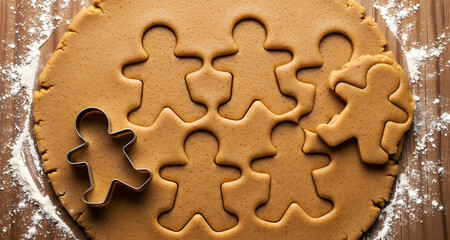 Gingerbread Dough with Gingerbread Men Shapes Cut Out