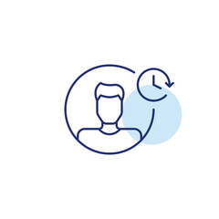 Man user avatar and clock. Daily routine, work and use time tracking and work schedules. Pixel perfect, editable stroke vector icon