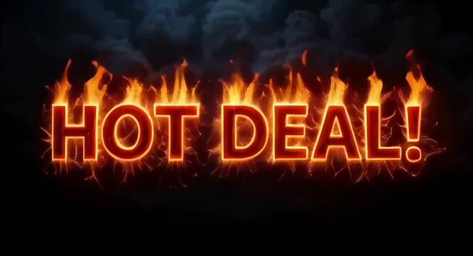 HOT DEAL! word text burning with fire effect on deep black background.4k video.
