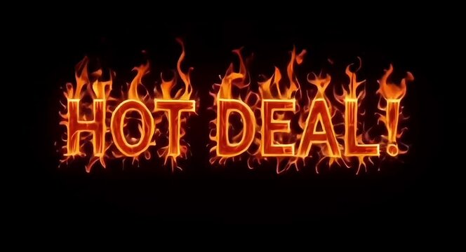 HOT DEAL! word text burning with fire effect on deep black background.4k video.