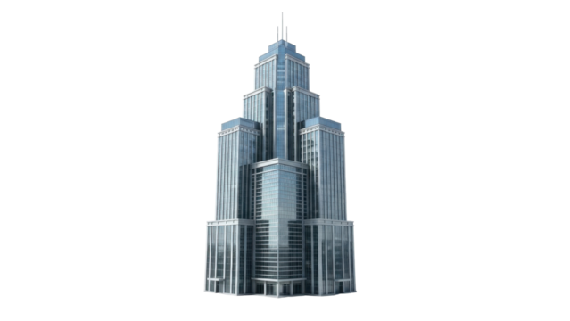 3D icon office building skyscraper, isolated on white background