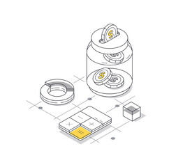 Saving money concept, Savings account,money brain with falling gold coins